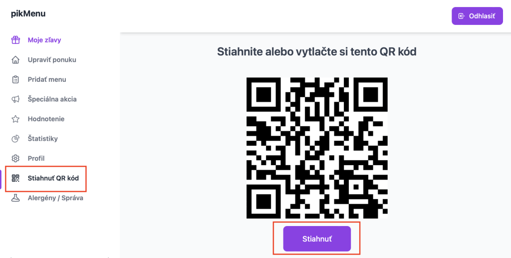 Ako vyzerá prostredie s QR kódom na stiahnutie