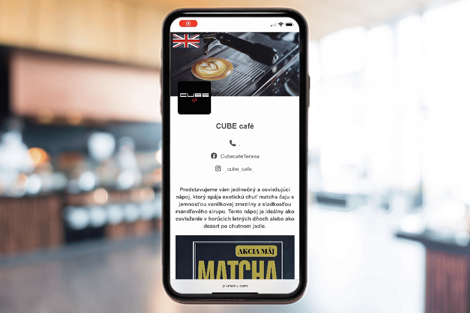 Digitálny nápojový lístok zobrazený cez QR kód na mobile – ukážka, ako vytvoriť QR kód pre reštaurácie