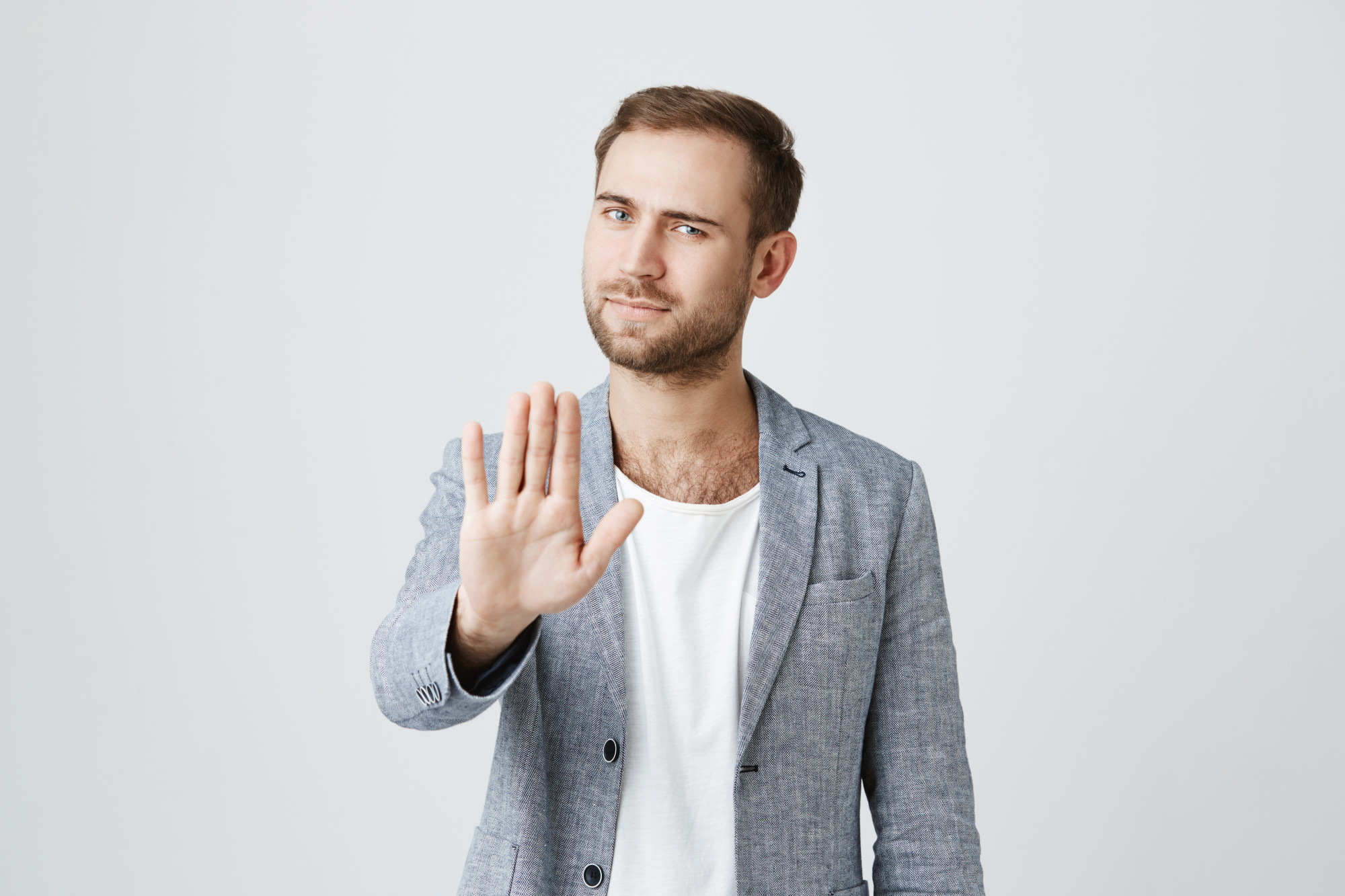 Man rejecting ineffective hotel QR code systems