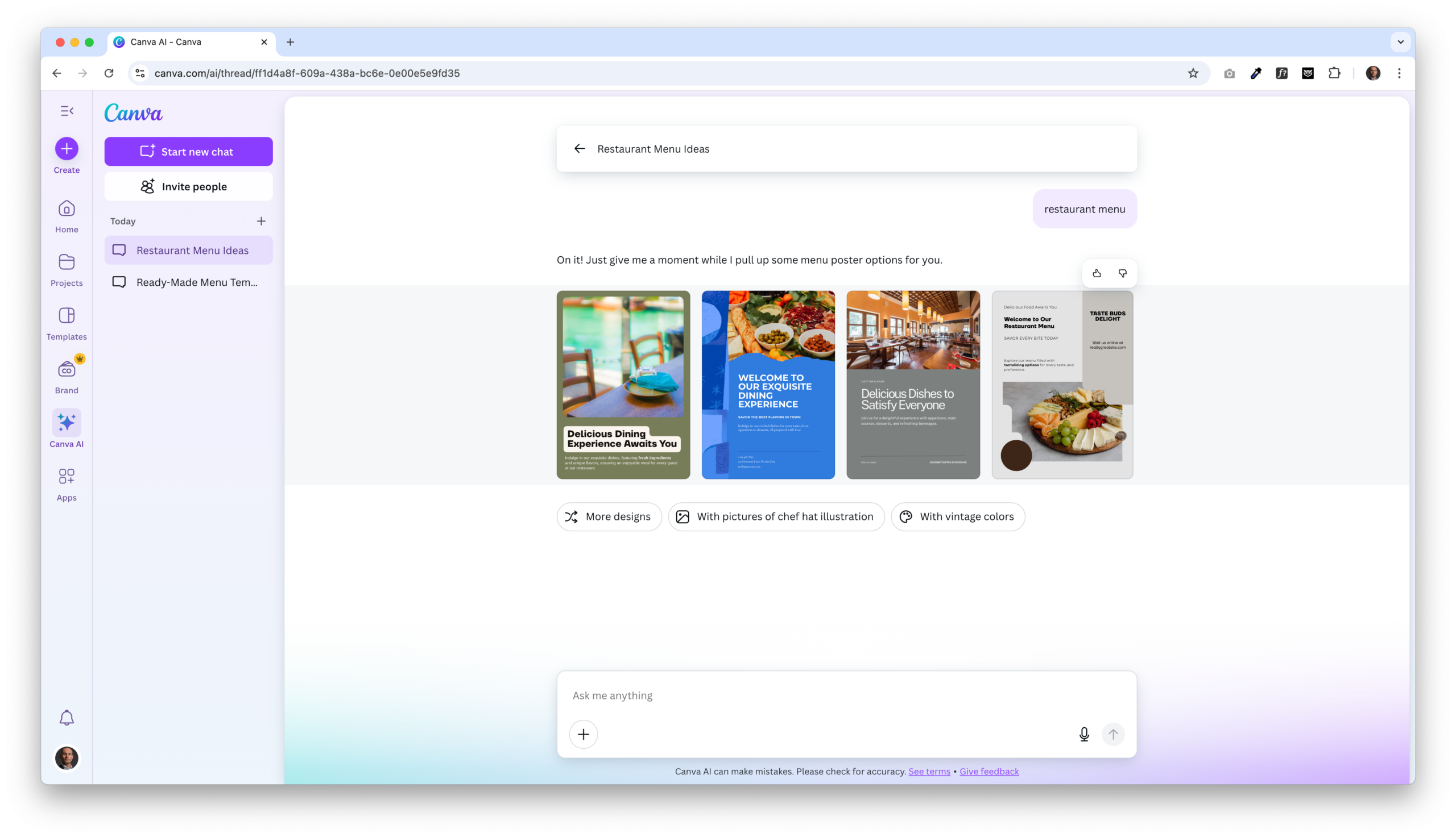 Canva dashboard showing LinkedIn Carousel and mobile video design templates
